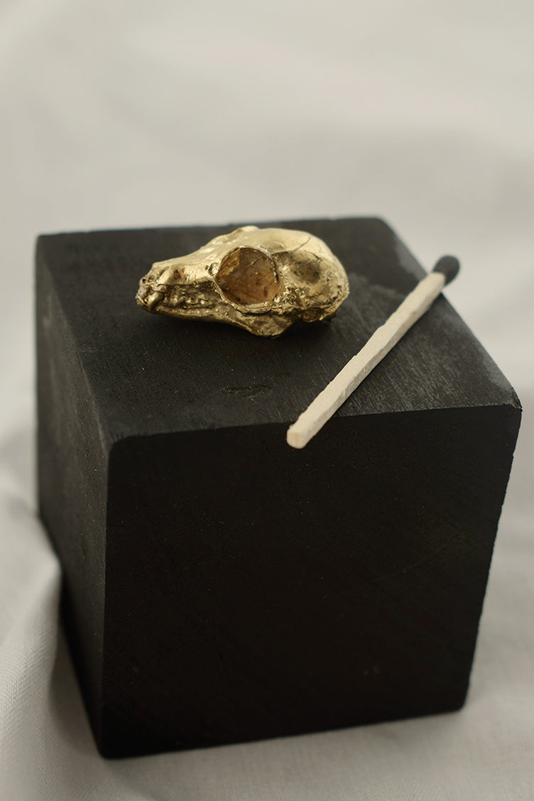 23k gold gilded bat skull